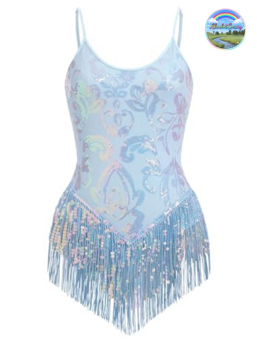Sequin Fringe Bodysuit Latin Jazz Dance Costume V Neck Sleeveless Leotard